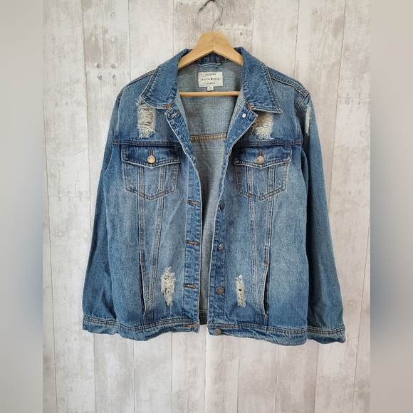 Haute Monde Blue Distressed Jean Jacket - Picture 1 of 5